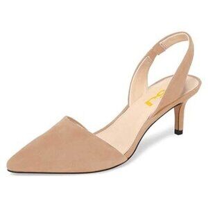 FSJ Women Fashion Low Kitten Heels Pumps Pointed Toe Slingback Sandals Comfy